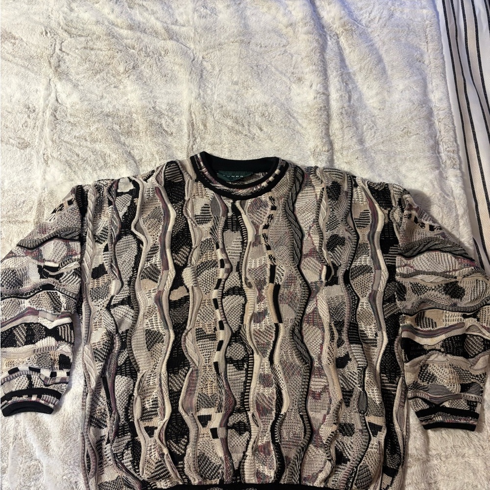 Tundra Black and Cream Patterned Crewneck Sweater